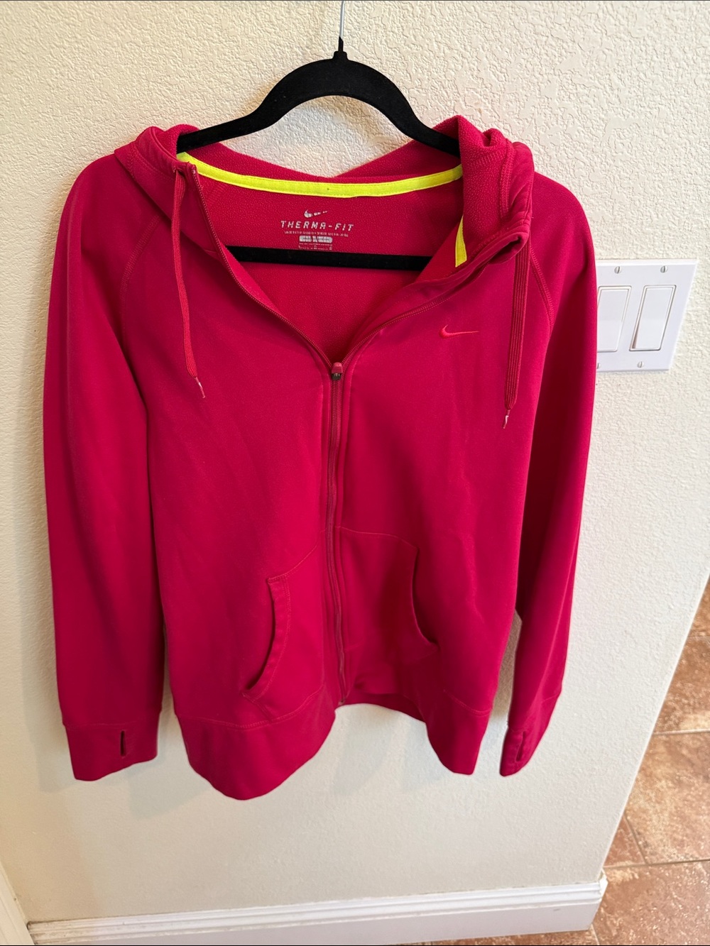 Nike Women’s Hot Pink Therma-Fit Full-Zip Hoodie with Neon Yellow Trim